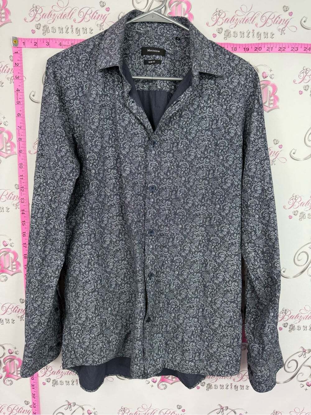 MATJNIQUE shirt button up slim fit Mens Micro-Paisley Dress Shirt - Gray